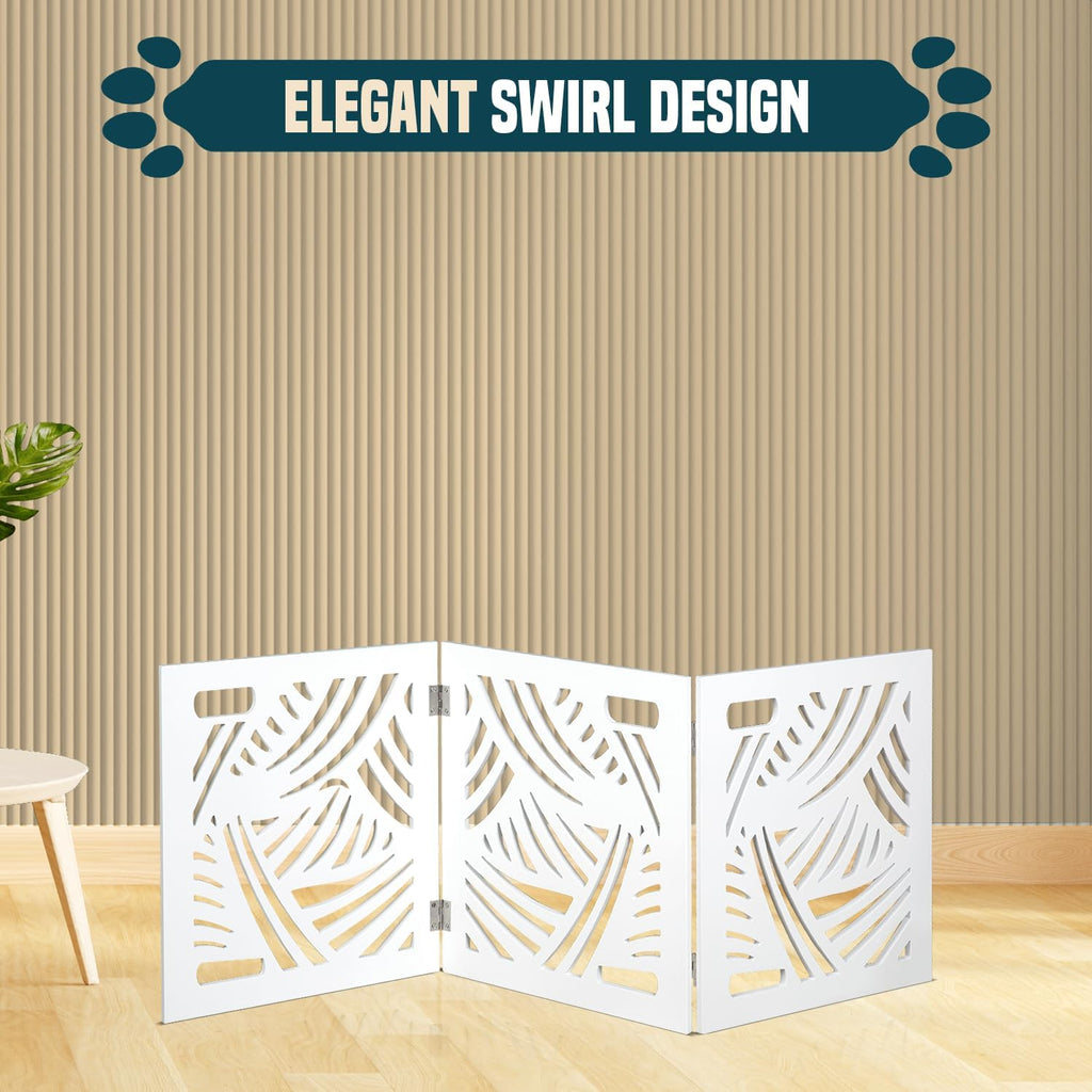 Freestanding Dog Gate Expandable Decorative Wooden Fence for Small to Medium Pet Dogs, Barrier for Stairs, Doorways
