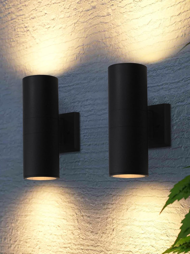 Modern Outdoor Cylinder Wall Lights 12", Up and Down Porch Patio Lights, Matte Black Waterproof Wall Sconce, Aluminum