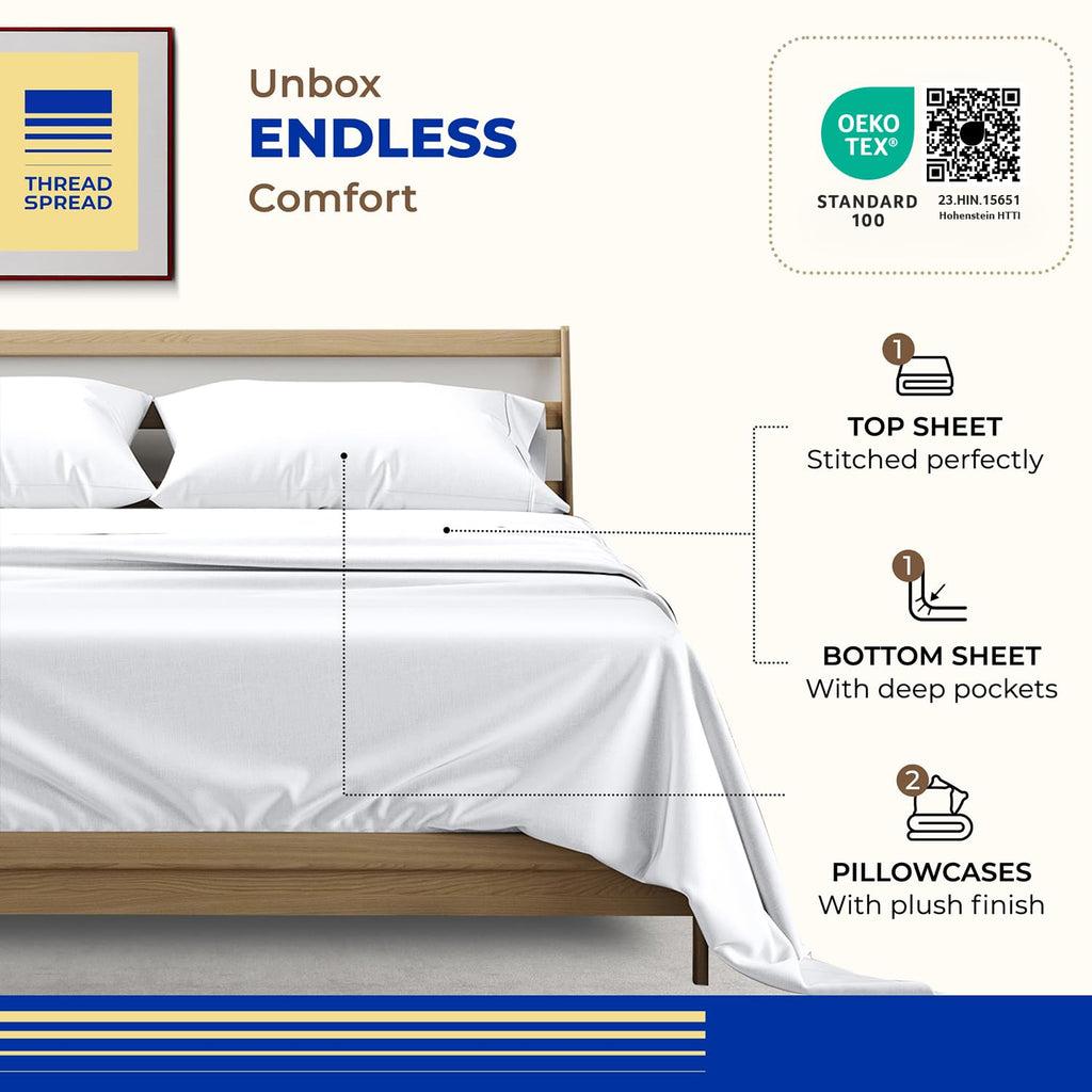 Egyptian Cotton Sheets - 1000 Series High Thread Count Cotton Sheet Set (4 PC, White), 16" Snug Fit