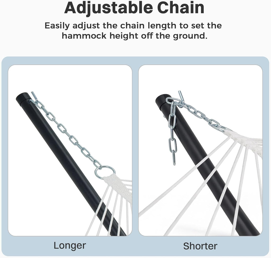 Hammock with Stand, 2 Person Heavy Duty Hammock with Padded Cotton, Detachable Pillow & Strong Curved-Bar & Portable
