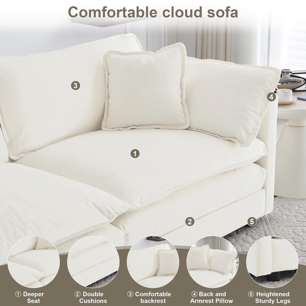 147" Modular Sectional Sofa, U Shaped Sectionals Cloud Couch, Beige