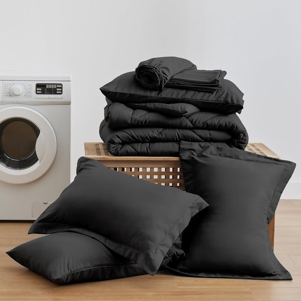 Love's cabin King Comforter Set Black, 7 Pieces King Bed in a Bag, All Season Bedding Sets with 1 Comforter