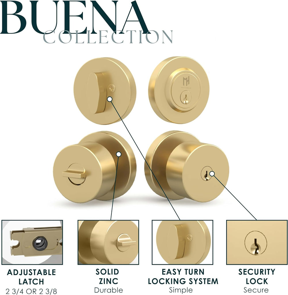 Buena Entry Door Knob & Deadbolt Gold (1-Pack) - Keyed Combo
