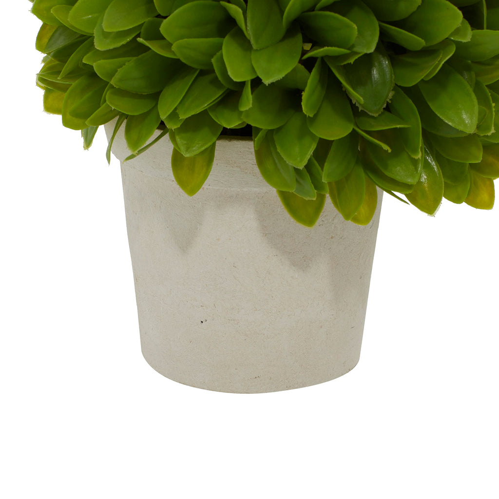 Faux Foliage Boxwood Topiary Artificial Foliage Ball with Beige Paper Pot, 8" x 8" x 10", Green