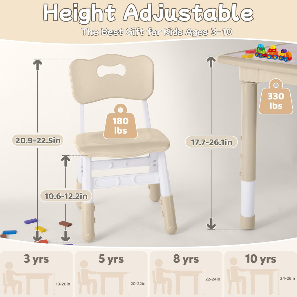 Toddler Table and Chair Set, Height Adjustable-Upgrade Kids Table and 4 Chairs for Ages 3-8, Multi-Activity Toddler