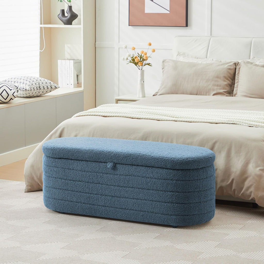 Storage Ottoman Bench, 45-Inch Boucle Upholstered Entryway Shoe Seat Bench with Storage, Modern Padded Blanket Chest