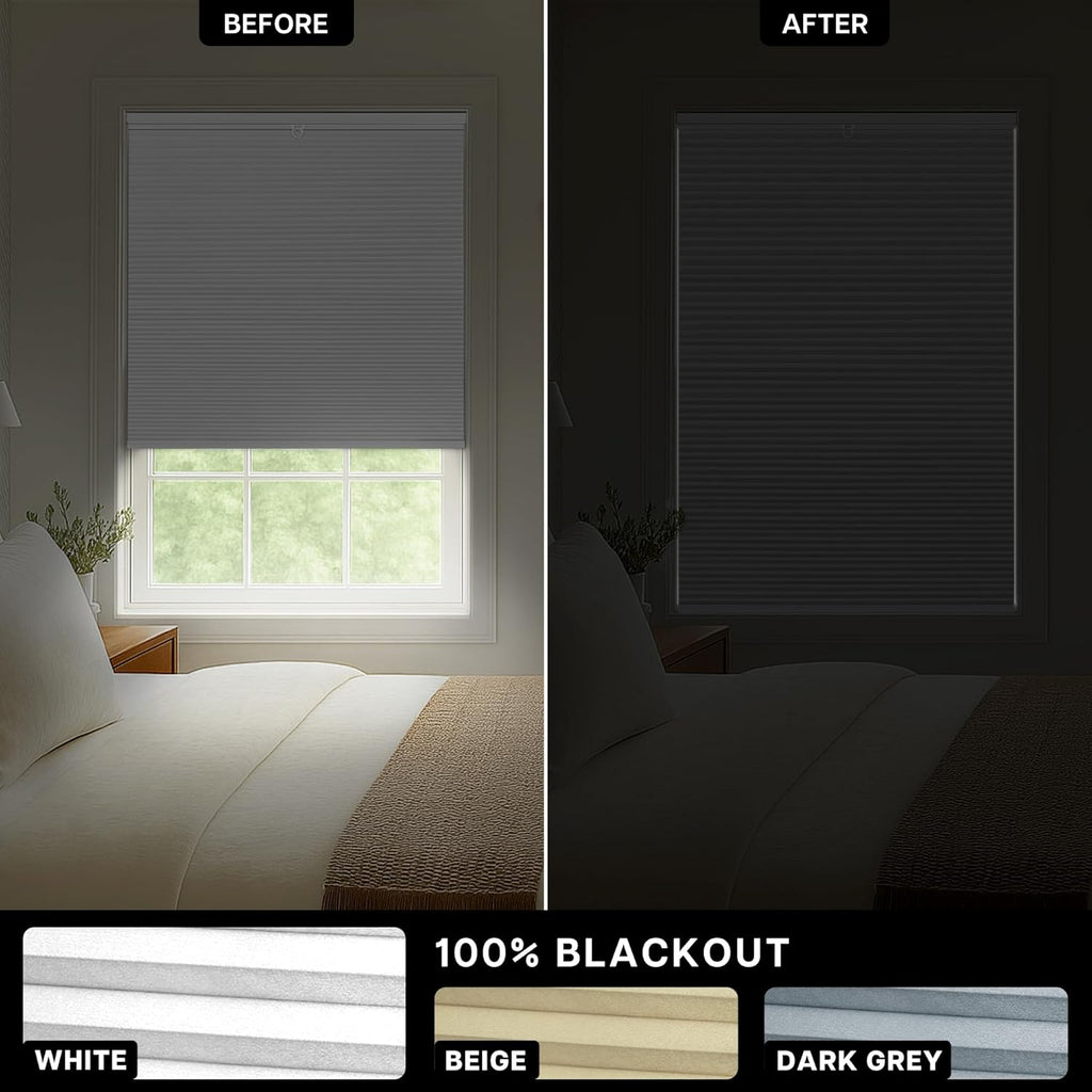 TDBU Cellular Shades, Blackout-White, | Thermal Insulation, Noise Reduction Cordless With Drill Top Down Bottom Up