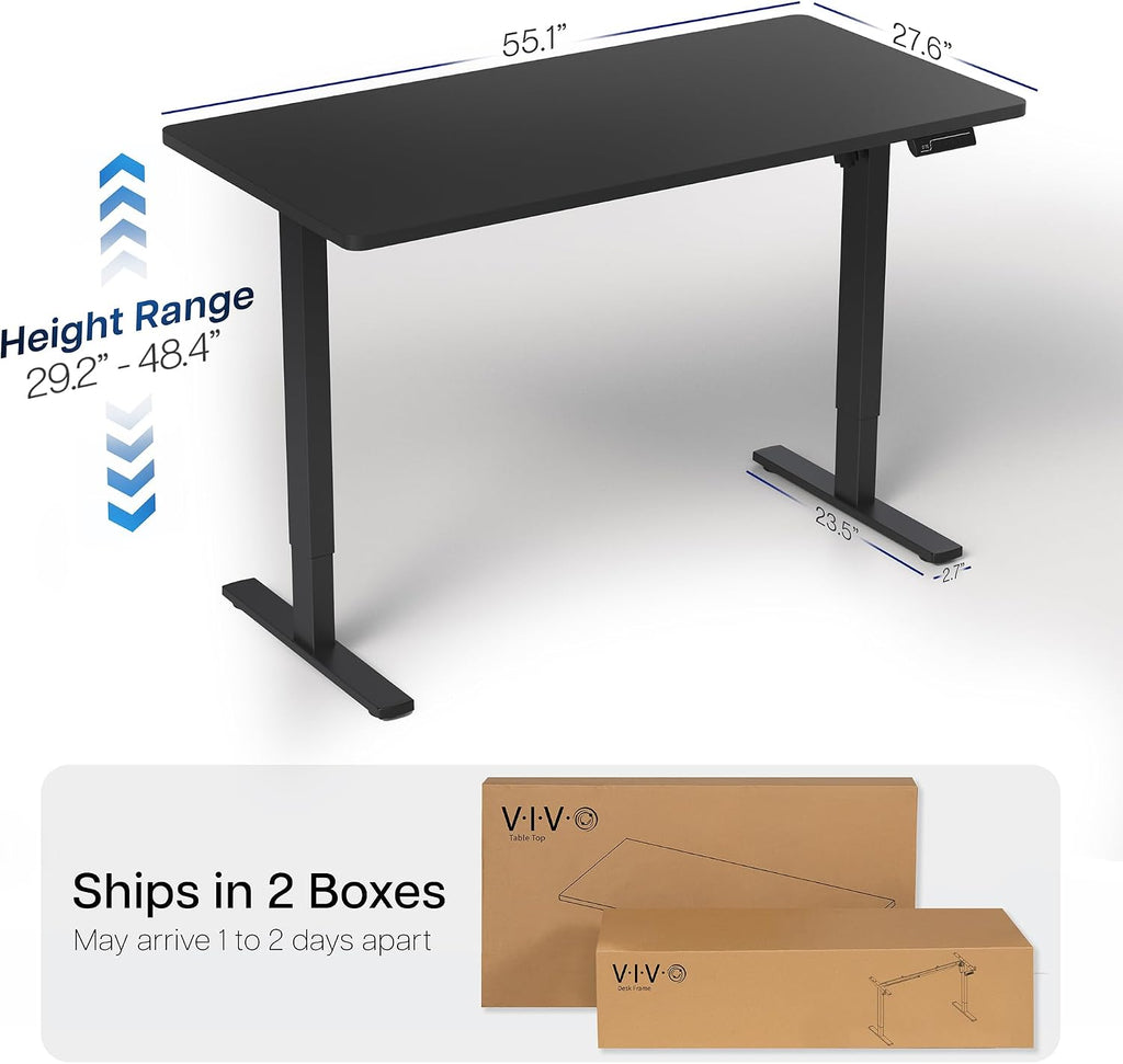 Black 55 x 28 in Standing Desk, DESK-KIT-1B55B | Electric, Holds 220 lbs, Sit Stand, Height Adjustable, Solid