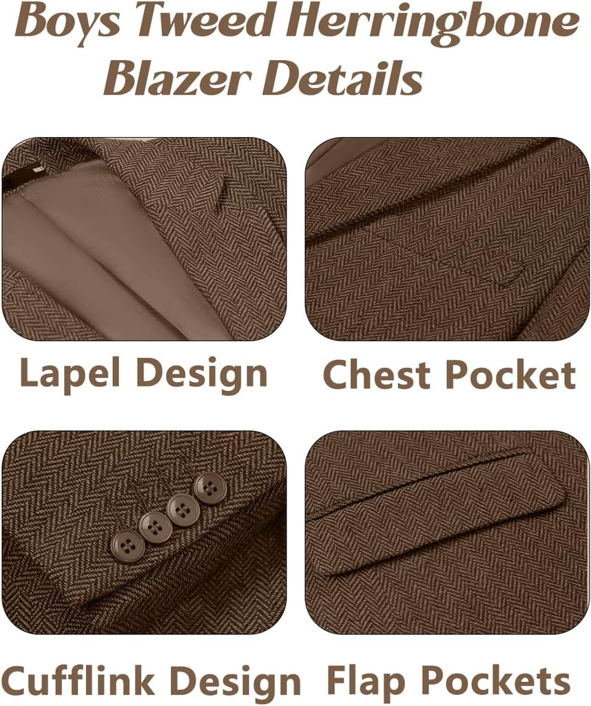 Retro Tweed Boys Jacket Suits Blazers Herringbone Slim Sport Coat Kids Boy