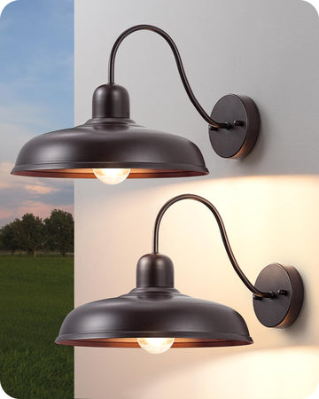 12" Farmhouse Gooseneck Barn Light, 2 Pack Outdoor Wall Light