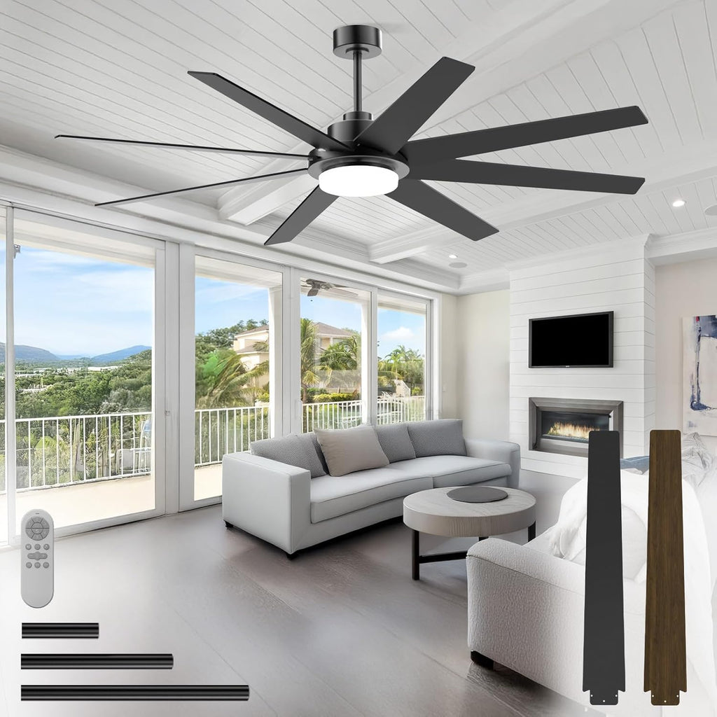 72 Inch Ceiling Fans with Lights and Remote, Outdoor Indoor Black LED Big Ceiling Fan Reversible 24db Quiet DC Motor, 6 Speed 3CCT Dimiable, Modern Ceiling Fans for Patios Living Room Farmhouse Garage A101-B0DFVYJ85G