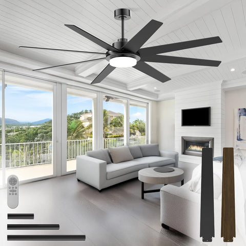 72 Inch Ceiling Fans with Lights and Remote, Outdoor Indoor Black LED Big Ceiling Fan Reversible 24db Quiet DC Motor, 6 Speed 3CCT Dimiable, Modern Ceiling Fans for Patios Living Room Farmhouse Garage A101-B0DFVYJ85G