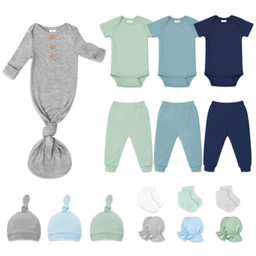 Newborn Clothes Gift Set, 16-Piece Soft Baby Layette Essentials, Baby Boy Outfit Sets for Baby Shower & First Days