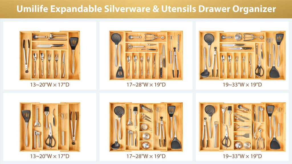 Large Expandable Kitchen Silverware Utensils Drawer Organizer, 2.5" Extra High Adjustable Drawer Divider with Curved