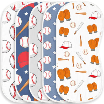 5 Pack Baseball Sport Burp Cloths Baby Boys Girls with Baseball Pattern, Large Cotton Burp Rags for Newborns Gifts