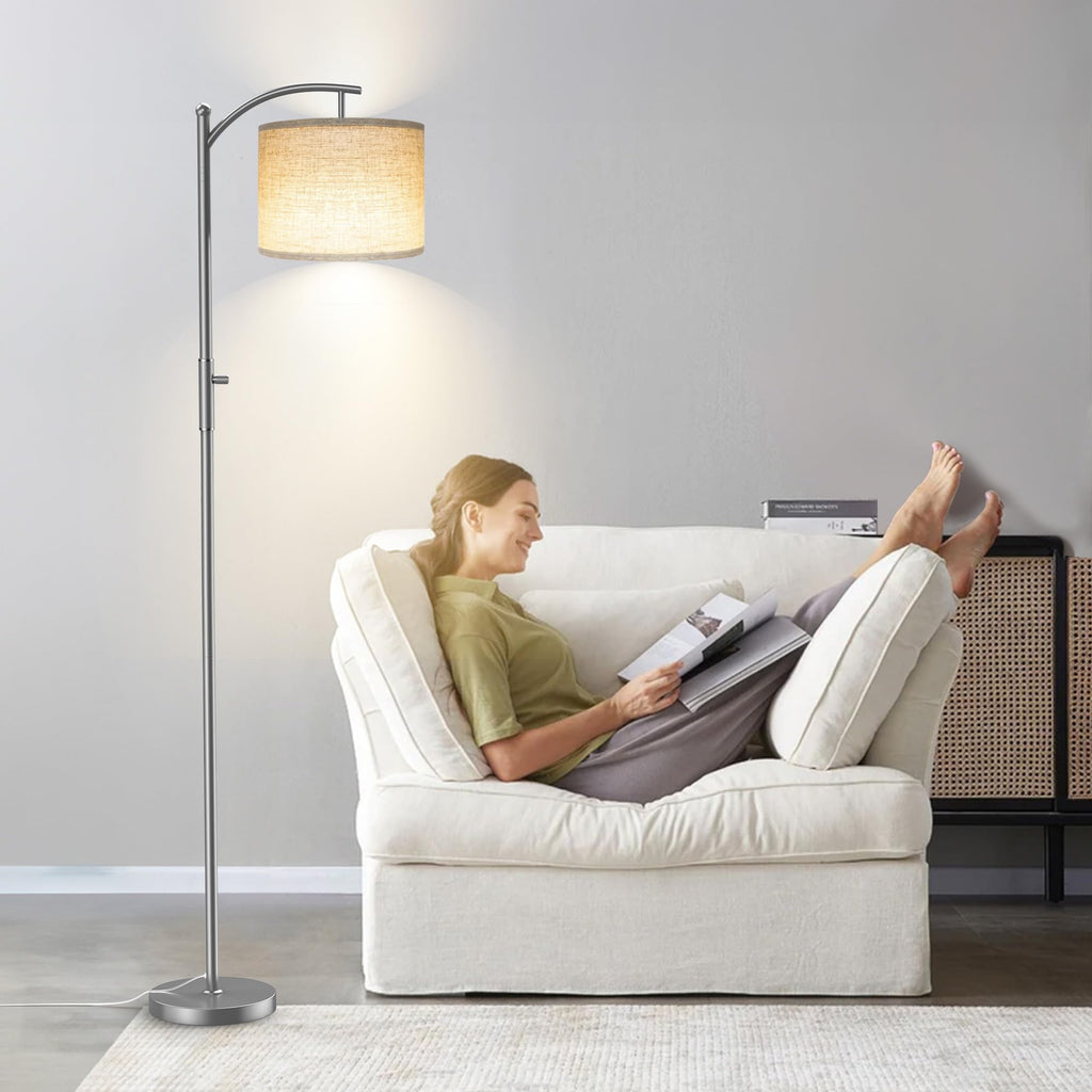 Dimmable Floor Lamp, Arc Floor Lamps, Stepless Dimming Modern Standing Lamp with Linen Shade, Tall Lamp Office