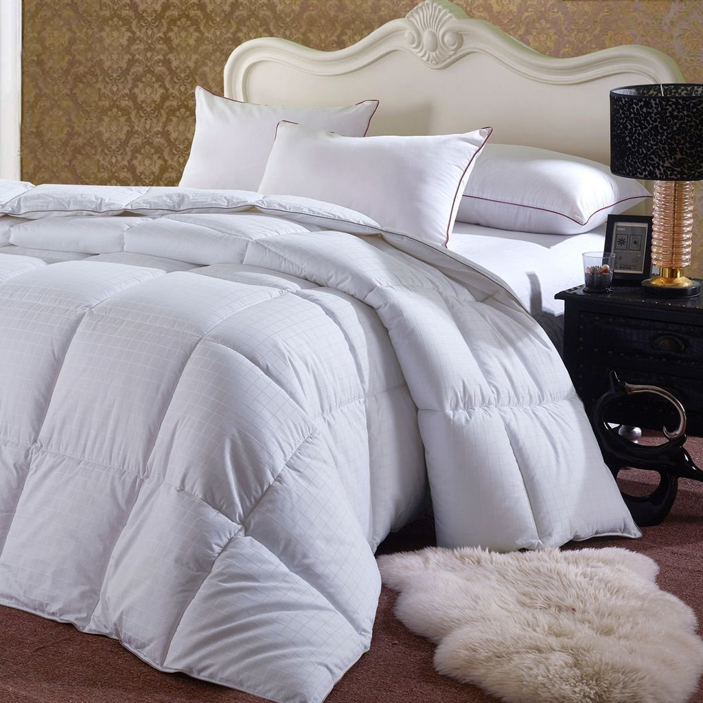 Soft and Fluffy, Overfilled Dobby Down Alternative Comforter, Full/Queen Size, Checkered White, 100% Cotton Shell 300