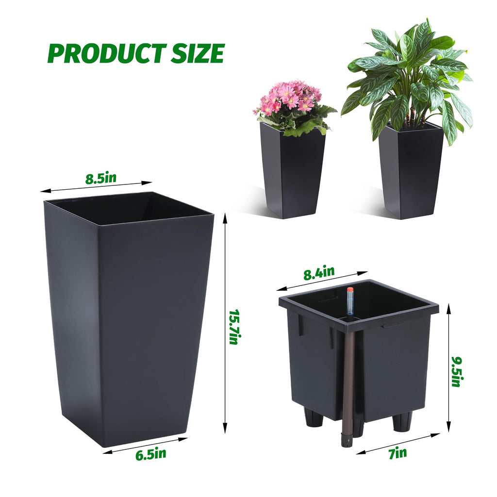 16" Tall Planters Set of 4, Outdoor&Indoor Planter Pots, Black