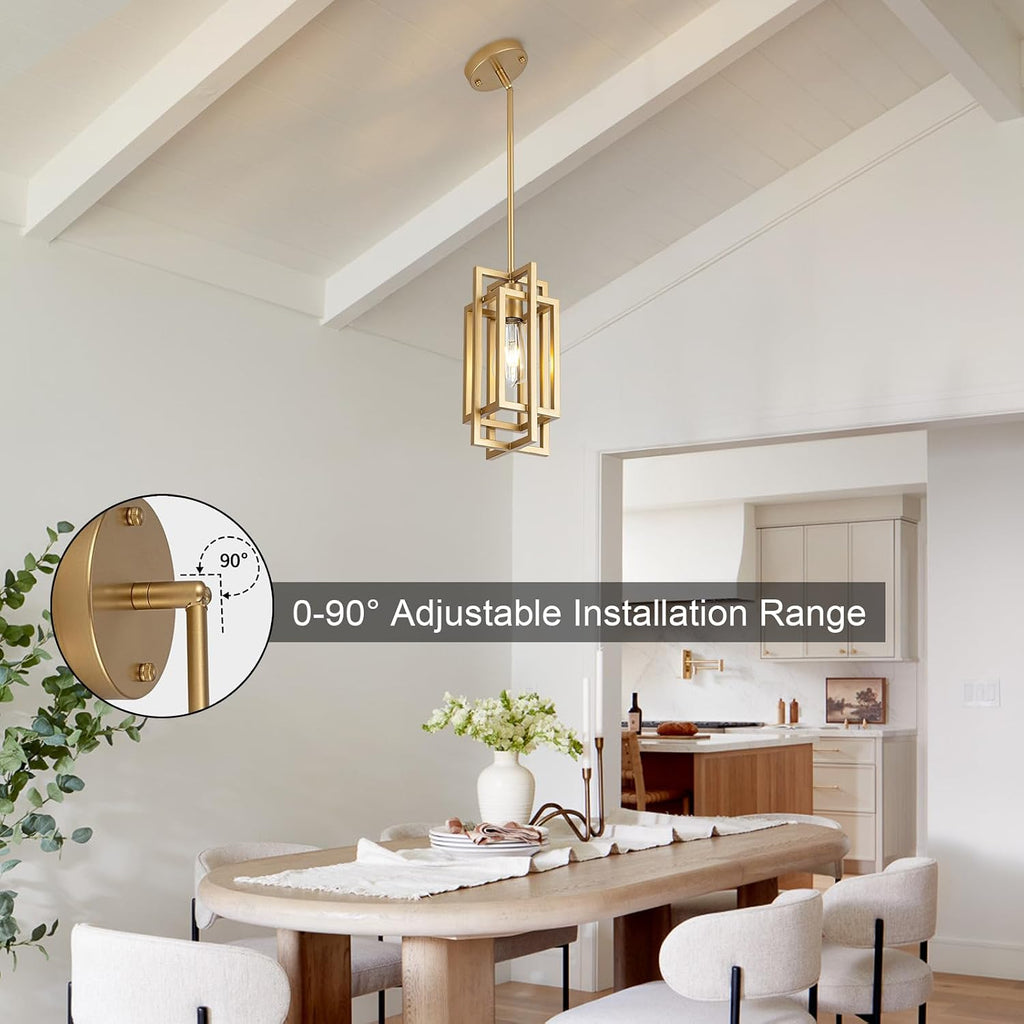 Farmhouse Pendant Light Fixtures, Gold Modern Pendant Lights 59'' Adjustable Small Square Pendant Ceiling Hanging