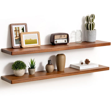 40 Inch Floating Shelves, Rustic Solid Wood Wall Shelves Set of 2, 8 Inch Deep Floating Shelf, Heavy-Duty Wooden