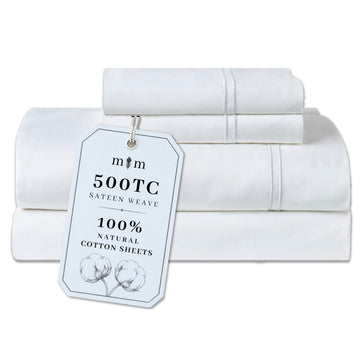 Sheet Set, 500 TC Single-Ply Cotton Sateen, 4-Piece, White