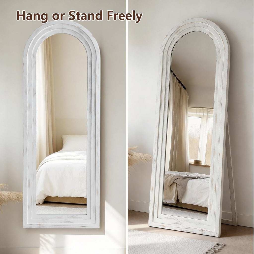 Arched Floor Full Length Mirror with Wood Frame, 56"x21" Rustic