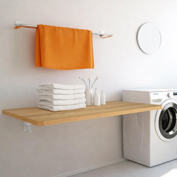 Laundry Folding Table, 32'' x 16'' Wooden Wall Mount Desk, Laundry Table for Folding Clothes, Oak