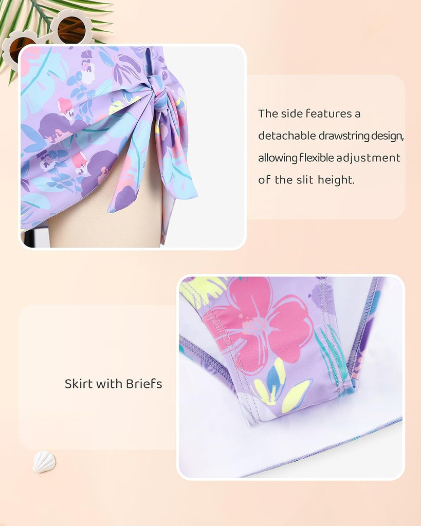 Girls Two Piece Tankini Swimsuit with Skirt Summer Bathing Suit with Chest Pad Swimwear