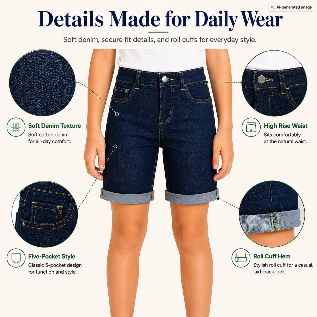 Girls Adjustable Denim Shorts: Stretch Jeans Bermuda