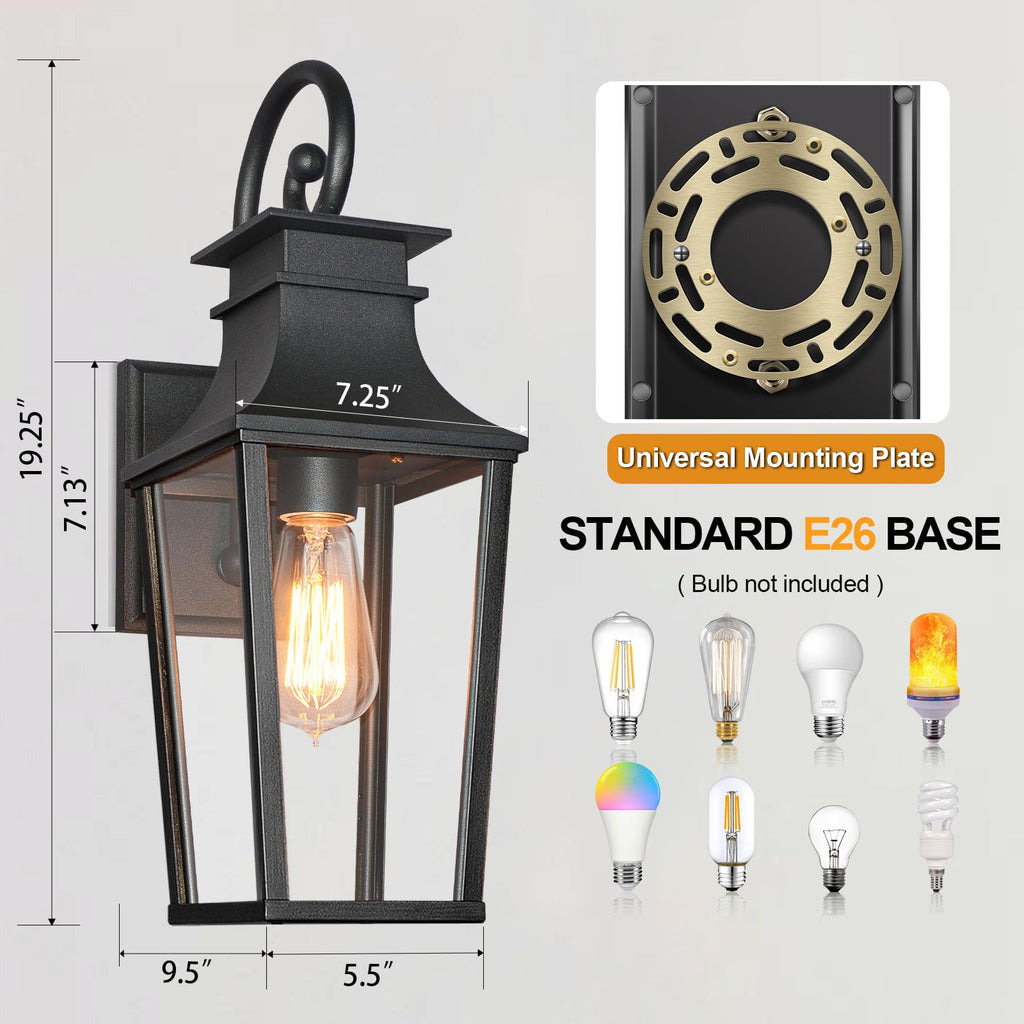 19" Matte Black Large Outdoor Wall Sconce