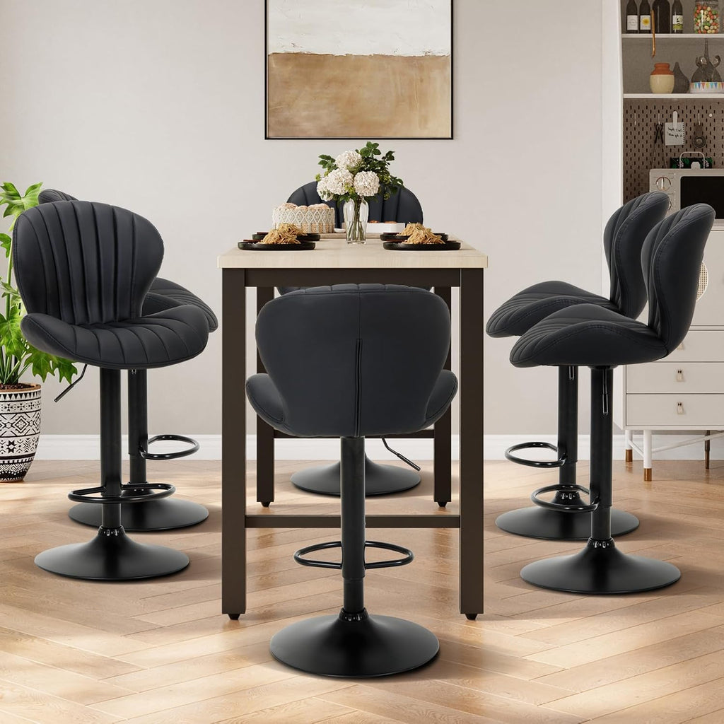 Bar Stools Set of 4, Modern Swivel Bar Chairs, Adjustable Faux Leather Upholstered Barstools Counter Height with High
