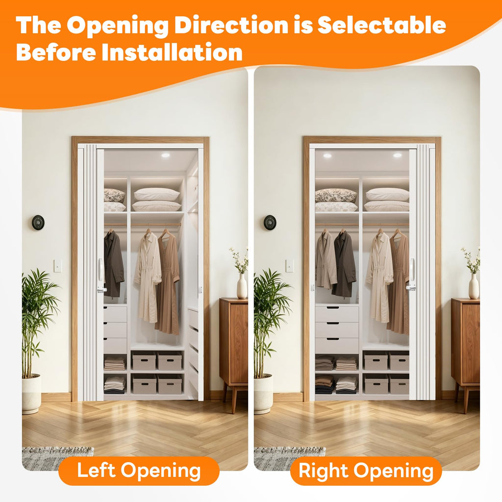 60" x 96" Accordion Door Interior with Lock, White