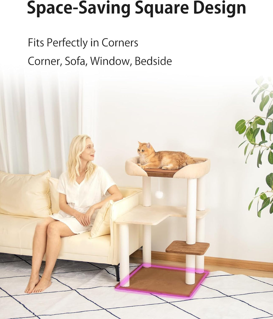 37.5" Cat Tree Tower for Large & Senior Cats, Low-Step Design