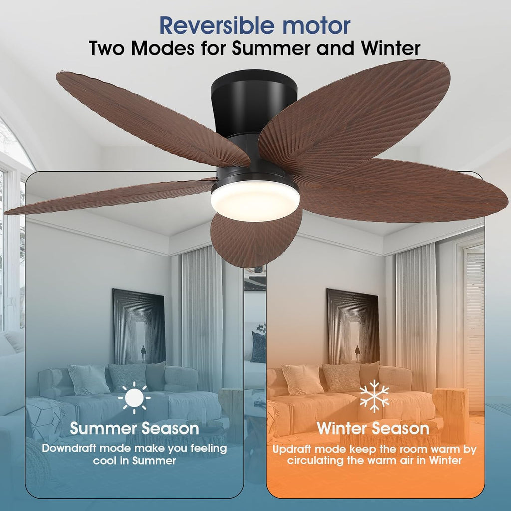 Palm Leaf Ceiling Fans with Lights-42 Tropical Ceiling Fan with Light and Remote/APP Control,Flush Mount Low Profile Ceiling Fans for Bedroom,Indoor/Outdoor Patio Use(Brown) A101-B0DLVRN4HL
