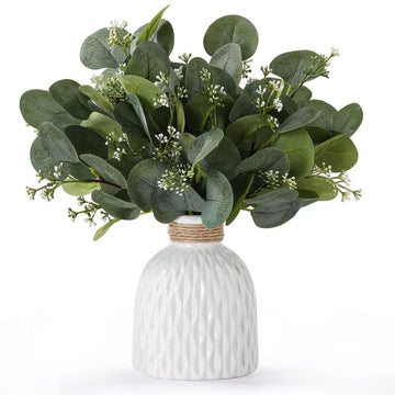 Fake Eucalyptus Plants 20 Stems in Ceramic Vase for Indoor Home Decor