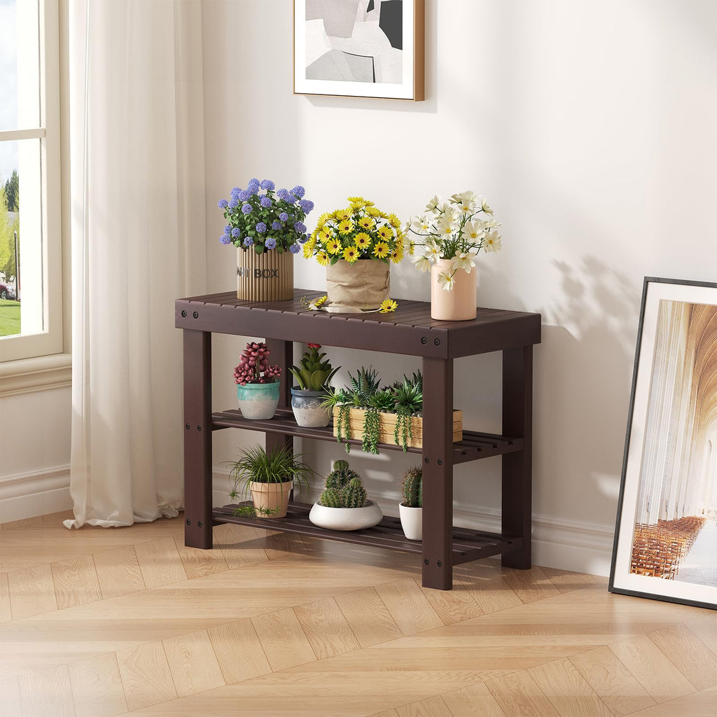 3-Tier Wooden Shoe Rack Bench with Storage