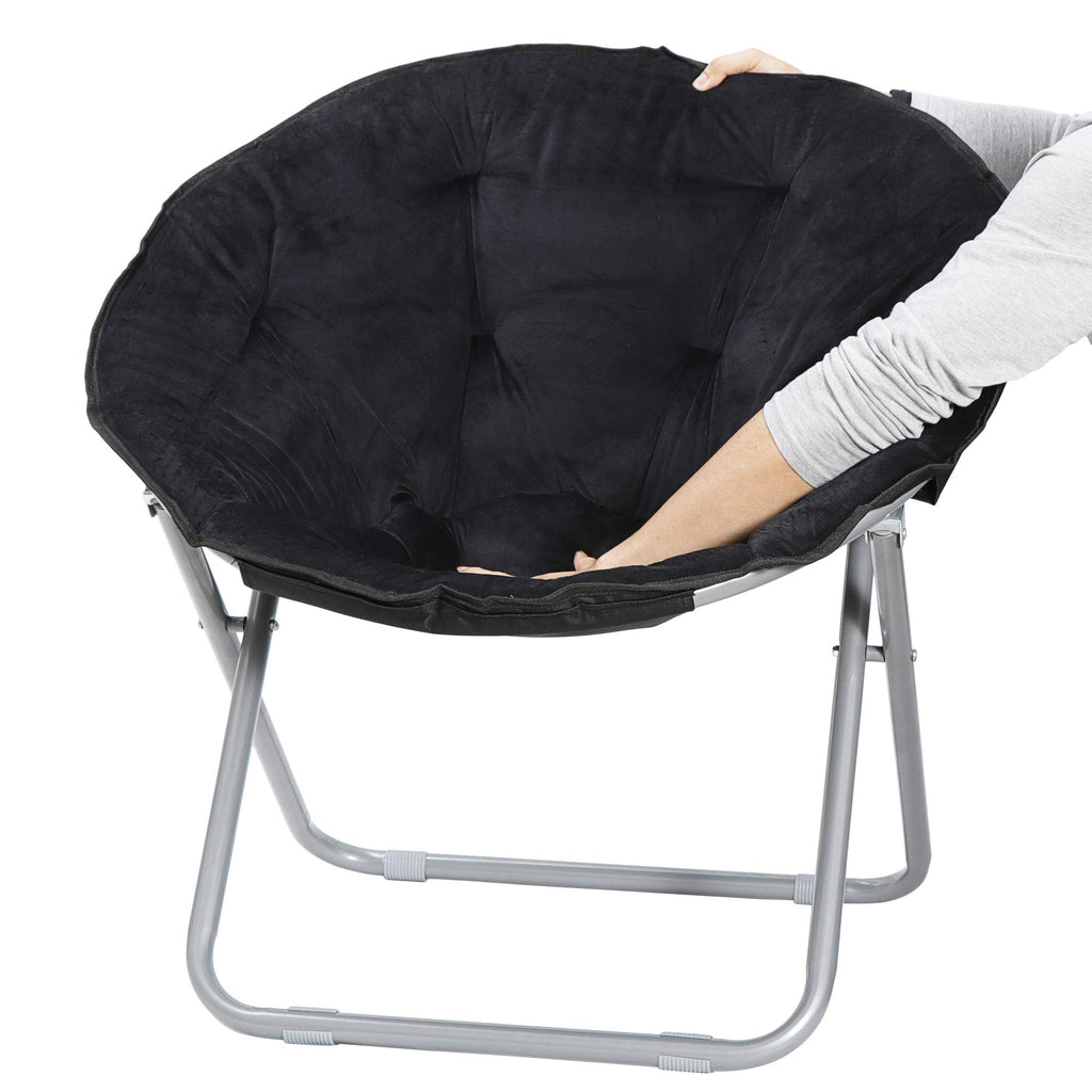 Faux-Fur Folding Chair, Moon Chair Soft Lounge Chair for Lounging, Bedroom, Dorm Rooms or Apartments, Black