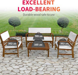 4-Piece Patio Conversation Set Acacia Wood Outdoor Sofa & Chairs with Coffee Table