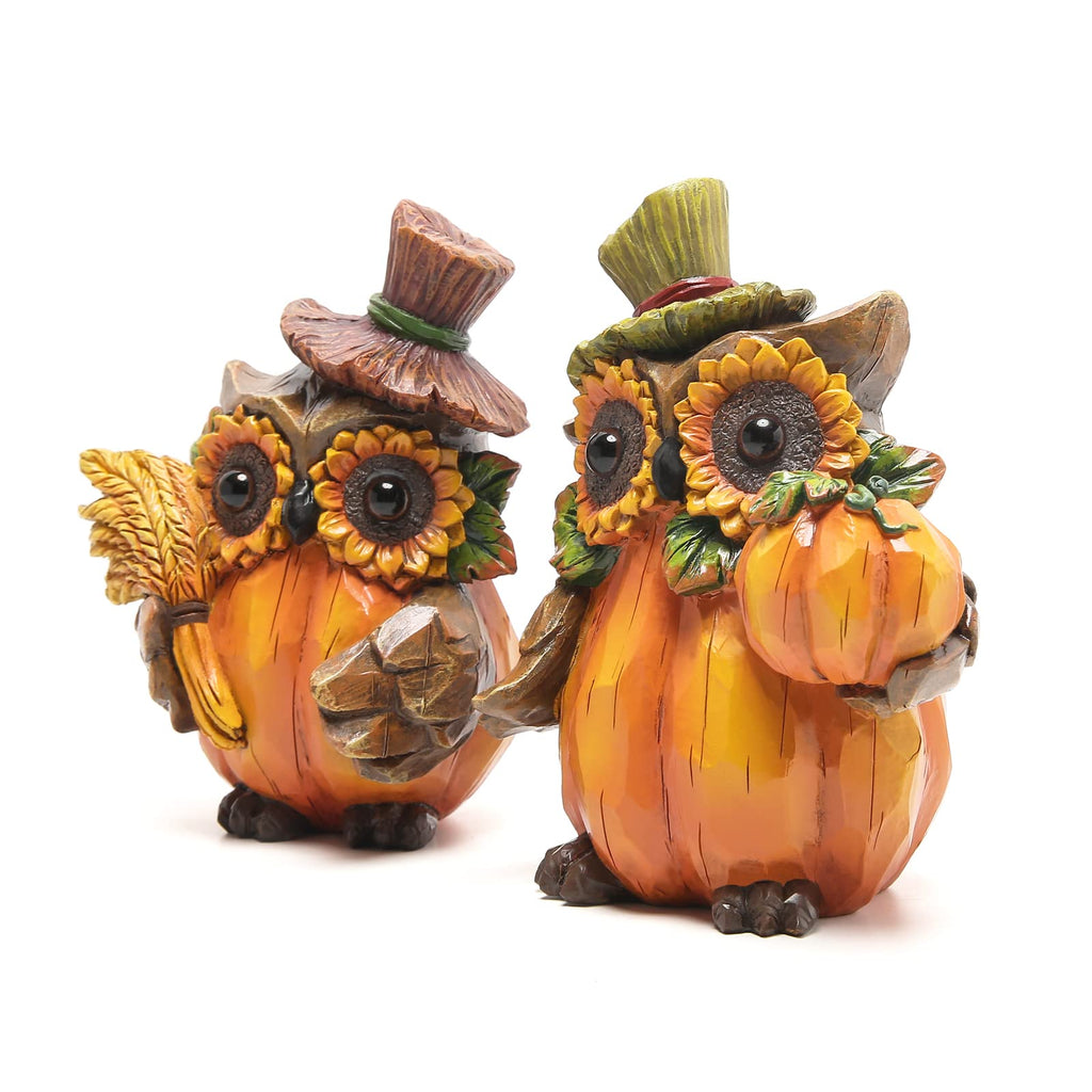 Fall Thanksgiving Pumpkin Figurines, Owl Harvest Decor