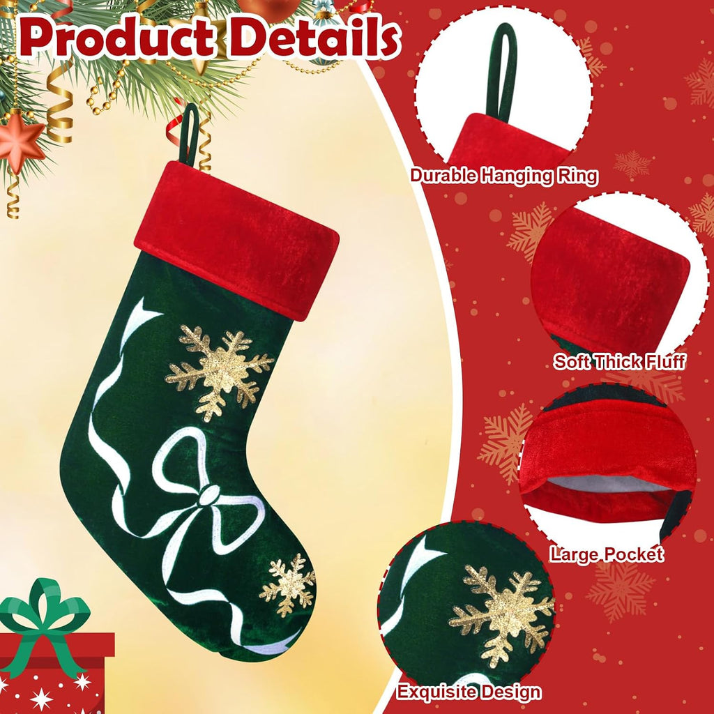 4 Pcs Christmas Stockings, 18 Inch, Embroidery Velvet, Vintage