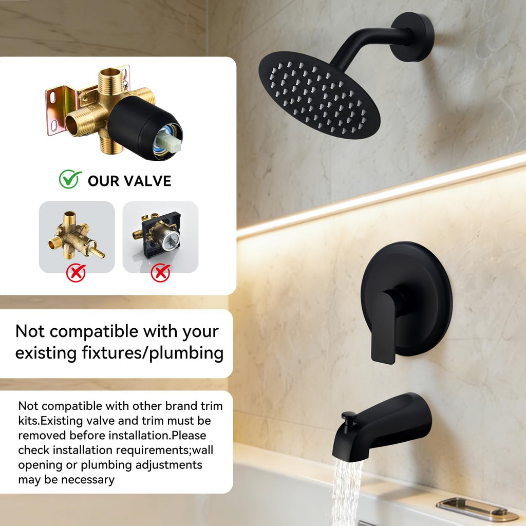 Tub Shower Faucet Set with Shower Head Black