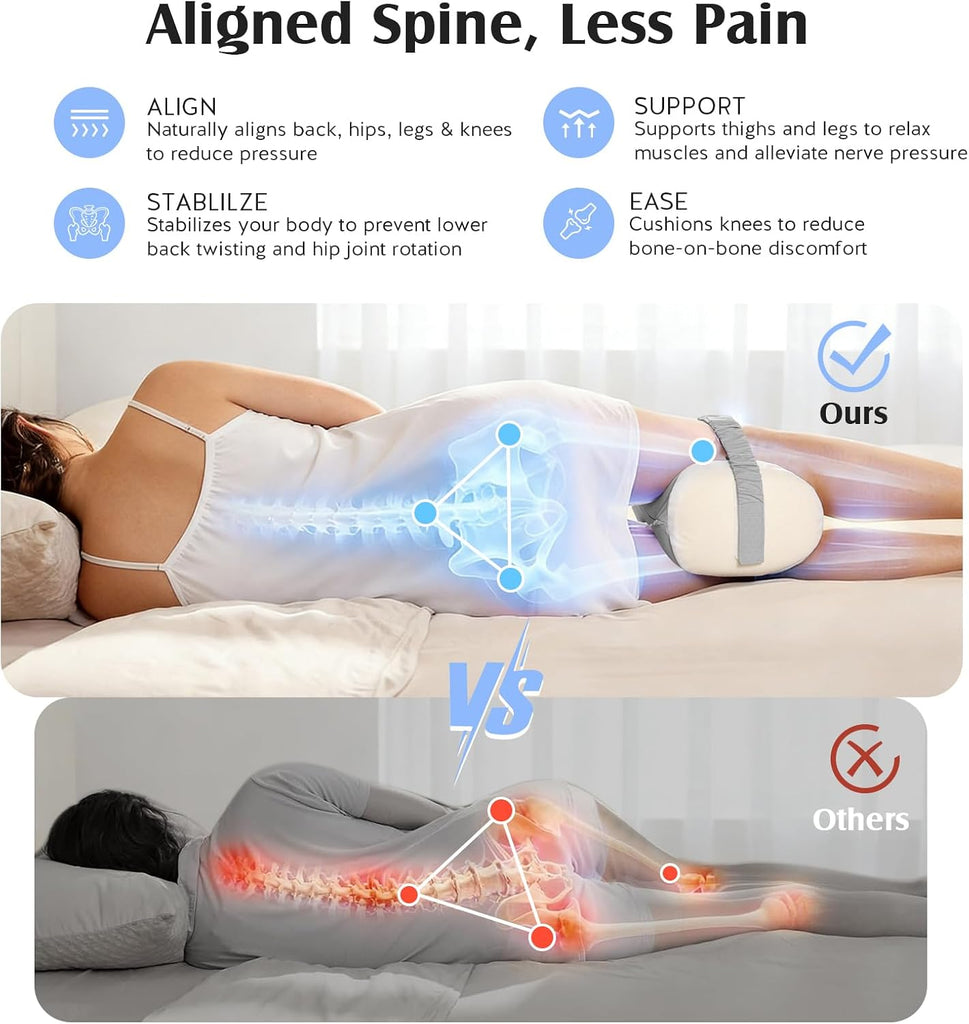 Knee Pillow for Side Sleepers, Breathable Memory Foam Leg Pillow Blue | Adjustable & Detachable Strap, Ergonomic