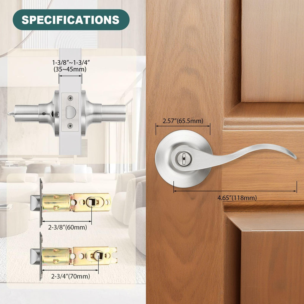 1 Pack Privacy Door Levers Brushed Nickel Lever Door Handles Interior Door Locks Wave Door Handles