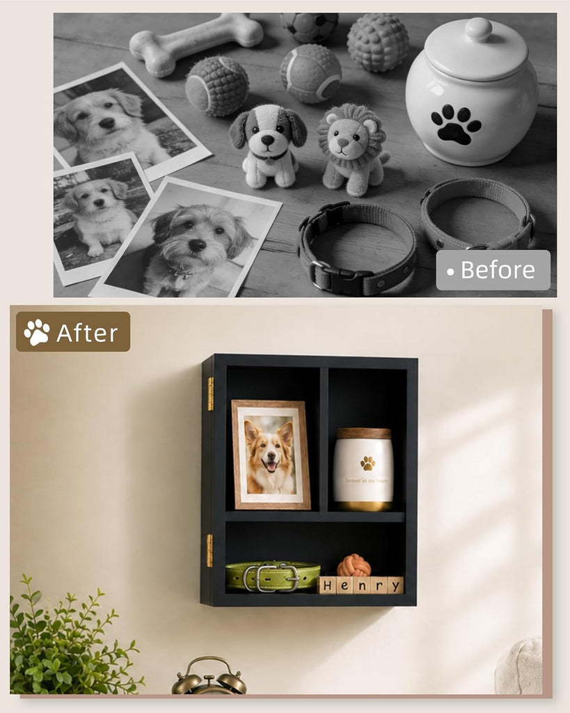 10.83"x9.25" Pet Memorial Shadow Box with Shelves & Pin-Back Board
