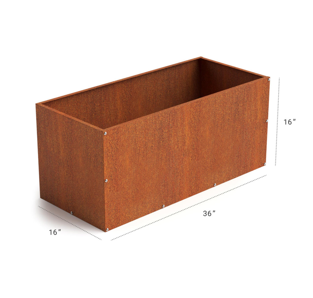 Corten Steel Rectangular Outdoor Planter Box, Rustic & Modern Farmhouse Design, Large Raised Metal Garden Bed for