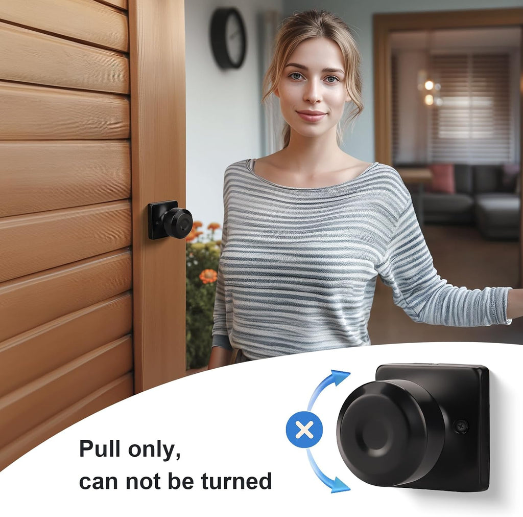 Matte Black Dummy Door Knobs, Interior Single Sided Door Knob for Closet and Hallway Doors, Keyless Square Indoor