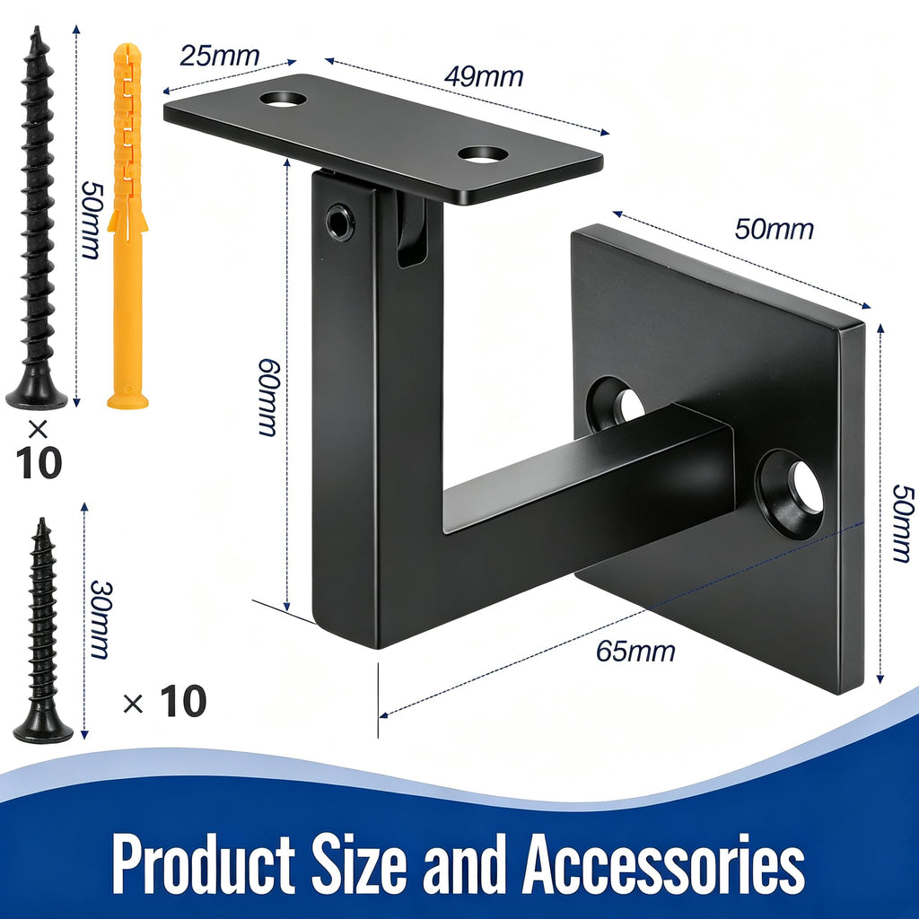 Set of 5 Adjustable Swivel Handrail Brackets, 304 Stainless Steel Stair Railing Supports, Matte Black Modern Wall