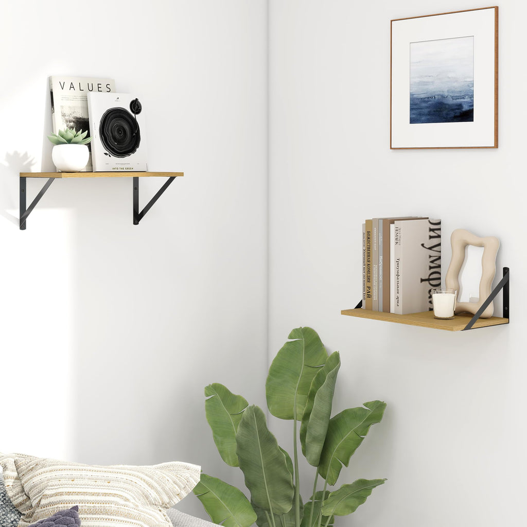 Deep Floating Shelves for Wall, 16W x 8D Wall Mounted Shelves Set of 2, Wide Display Ledge Shelf with Sturdy Metal