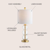 21" Clear/Brass Gold Glass Table Lamp and Living Room, White Linen Shade, Modern Stacked Sphere Bedside Lamp