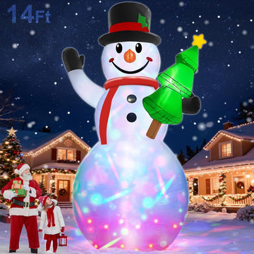 14 FT Large Christmas Inflatables Snowman with Rotating Colorful Light